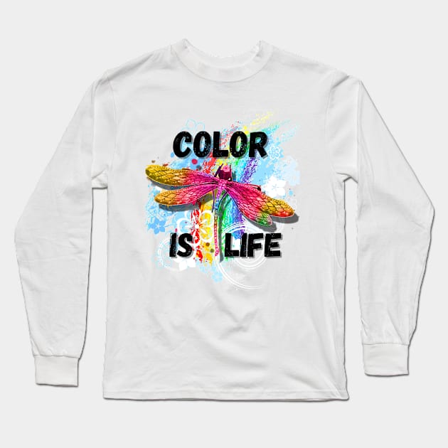 Color is Life Rainbow Dragonfly Long Sleeve T-Shirt by Bellinna